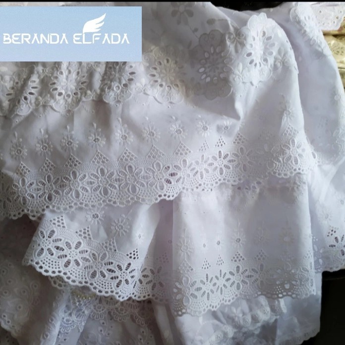 Mukena Dewasa Katun Paris Putih Bordir Renda Motif Bunga Cantik
