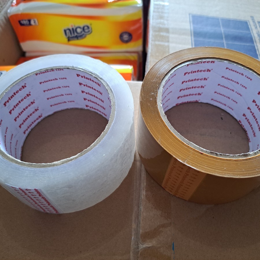 

lakban putih 90 yard star tape bening - Cokelat