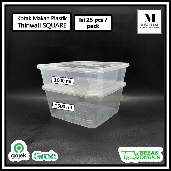 

Kualitas terbaik] Kotak Makan Plastik Thinwall 1000 ml Persegi Square - 25 pcs