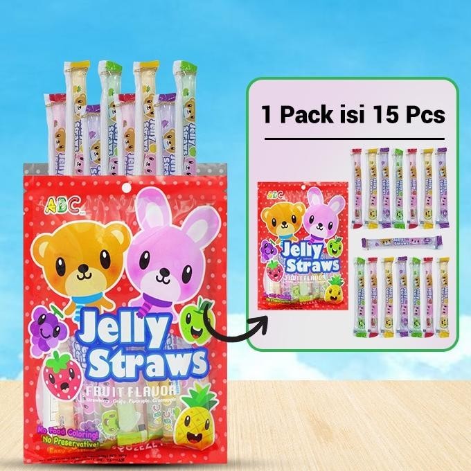 

(Cod) Abc Jelly Straws Assorted - Jeli Rasa Buah-Buahan 300G Isi 15Pcs Paling Murah