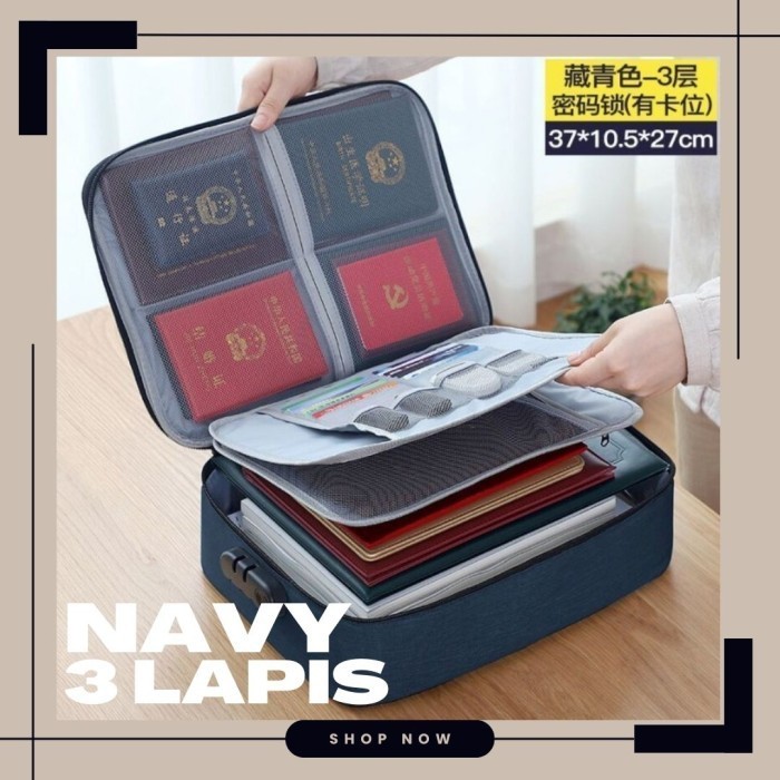 

Tas Tempat Yimpanan Dokumen Box File Arsip Travel Bag Navy 3 Lapis
