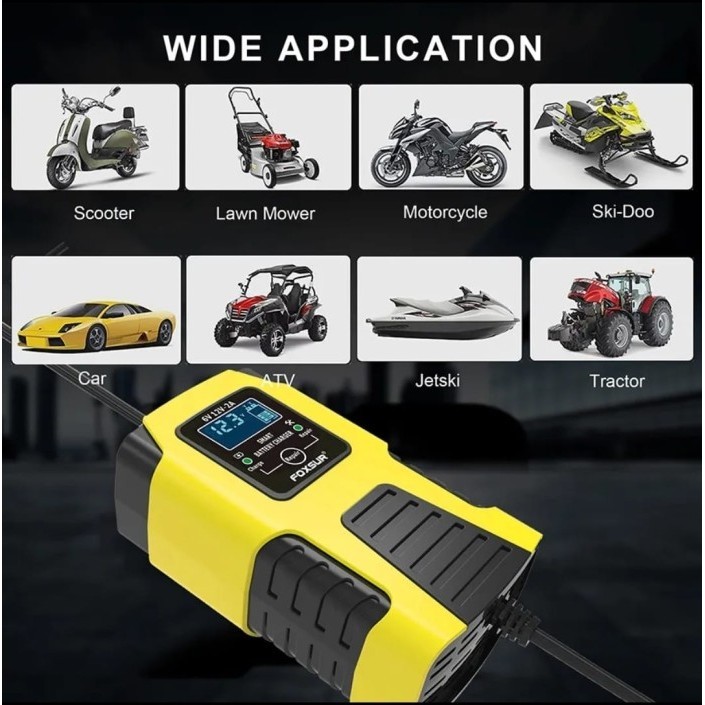 Charger Aki Foxsur 6V 12V - 2A Smart Battery Charger Cass Battery Accu