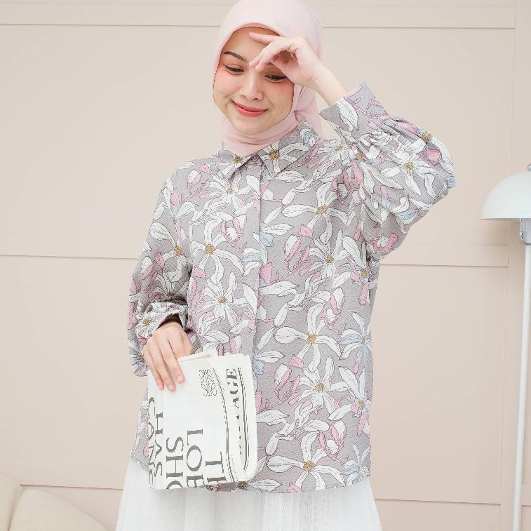 Terlaris Mayoutfit Cyanza Shirt | Kemeja Crinkle Motif Floral Bunga Diskom