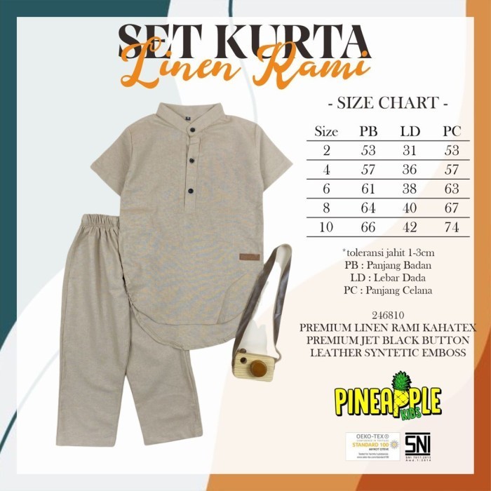 promo Set Kurta Linen Rami - Setelan Baju Koko Anak 2-8 Tahun Pineapple Kids