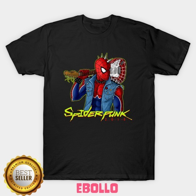 Baju Kaos Tshirt Punk Rock Spider 2015 Cyberpunk 2077 Guitar Comics Peter Parker Man Superhero Distr