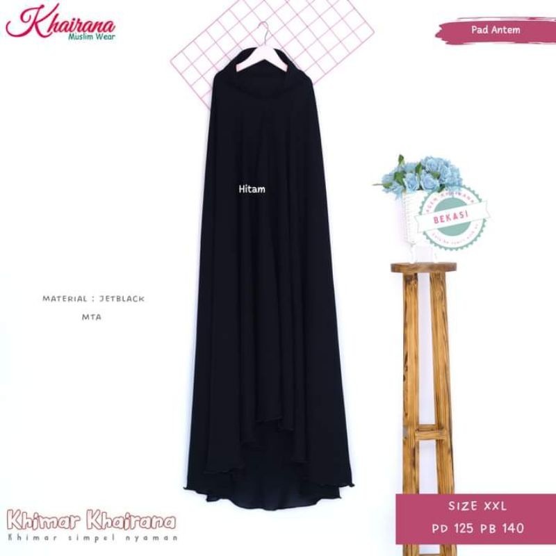 NEW PREMIUM DAILY HIJAB Khimar XXL Hitam Jetblack Khairana, jilbab kerudung polos Jumbo syari