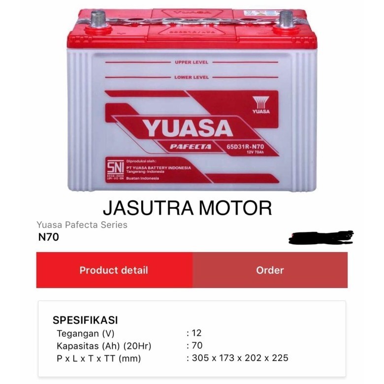 Aki Mobil Yuasa N70 / 65D31R 12V 70Ah -01526