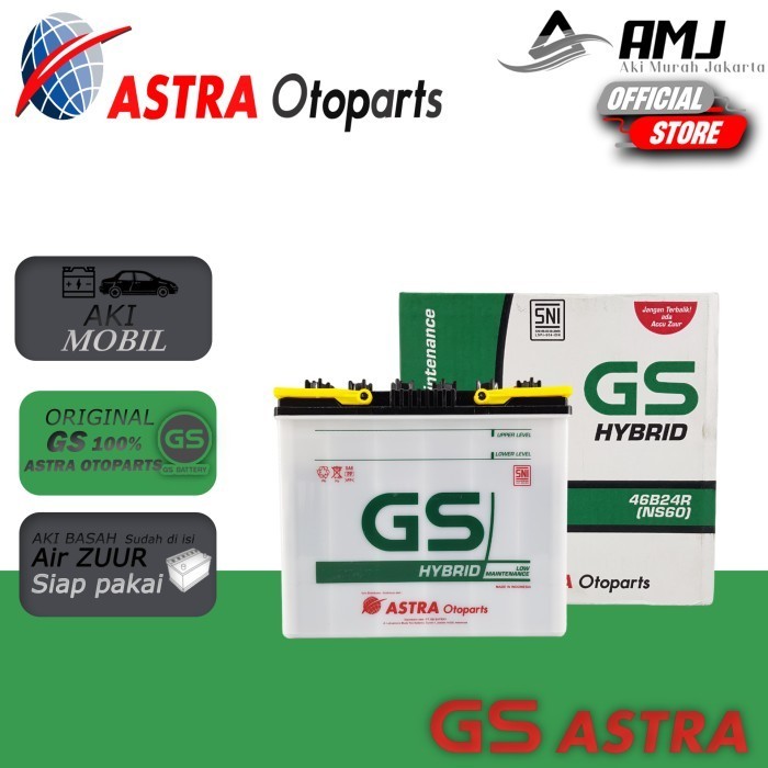 Aki Mobil Toyota Rush Gs Astra Ns60 Aki Basah Gs Hybrid 12V / 45 Ah