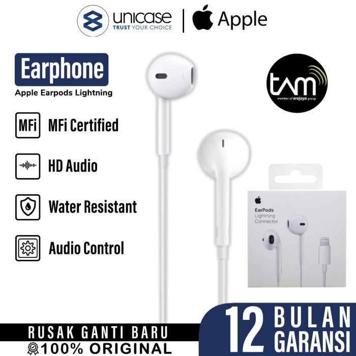 Apple Earpods Lightning Connector Headset Earphone Iphone Original