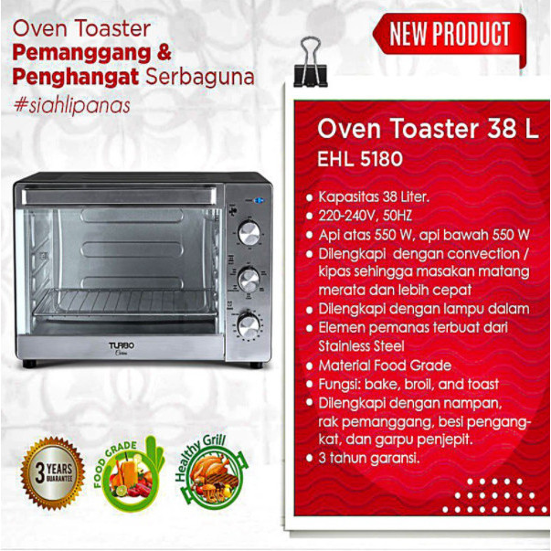 Oven Listrik Low Watt 38 L Turbo Carino Ehl-5180 Murah Original