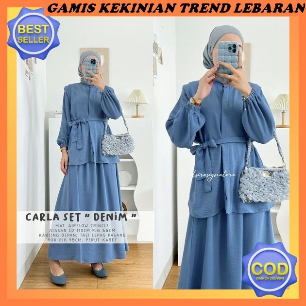 Sarah Set Syar'I Hijab  Crinkle Airflow - Dress Lengan Balon Payet Gamis Lengan Smoke Syari Marla Se