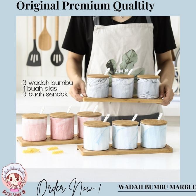 Tempat Bumbu Keramik Marble Set / Set Bumbu Dapur Keramik Marble