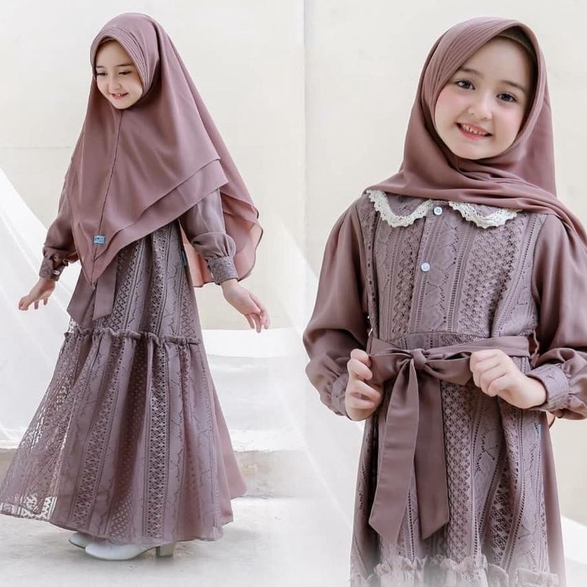 VALLINA - GHANIA KIDS GAMIS SYARI SET HIJAB ANAK PEREMPUAN  MUSLIM LEBARAN TERBARU 6 - 8 TAHUN - UMA