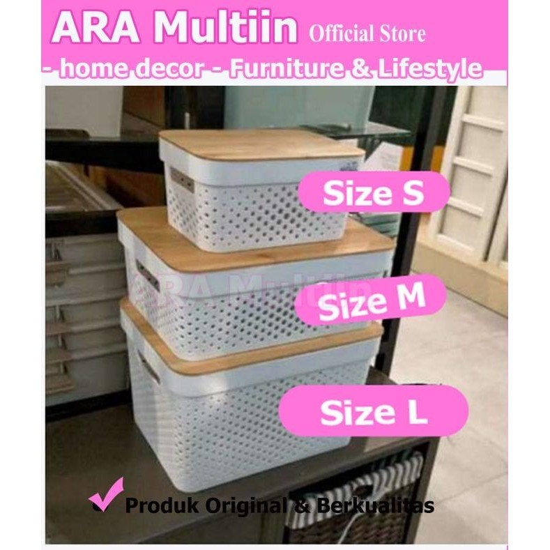 Terlaris Informa - Sto Box Natural Waffle / Kotak Penyimpanan Tutup Kayu Original
