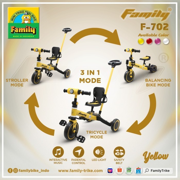 Tricycle Sepeda Roda 3 Balance Bike Family F702 F-702 F 702 3 In 1