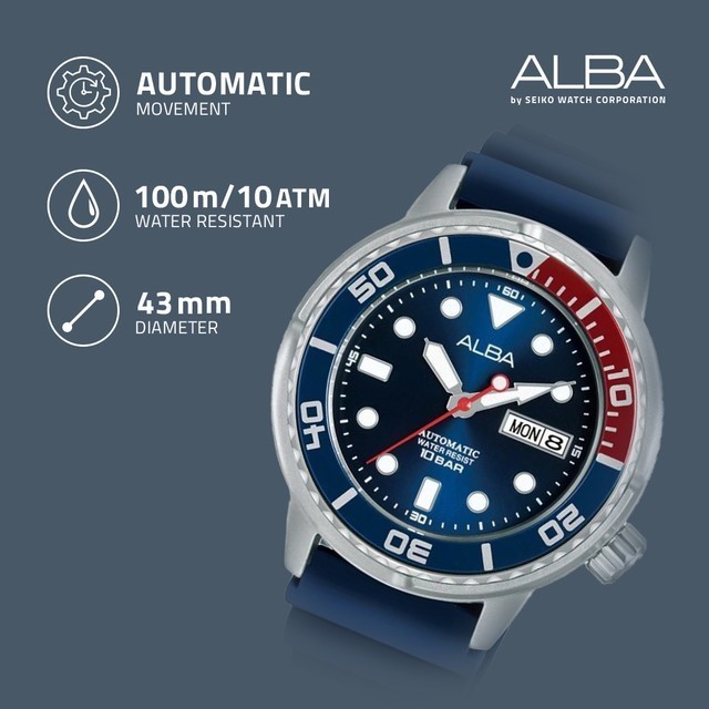 Jam Tangan Pria Alba Active Silicone Blue Al4251X1 Al4251 Original