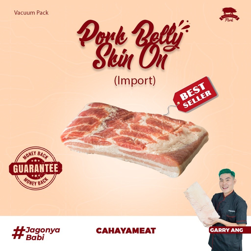 

Samcan Babi Import Super Premium Berlapis 5 Pork Belly Skin On Import -Gratisongkir