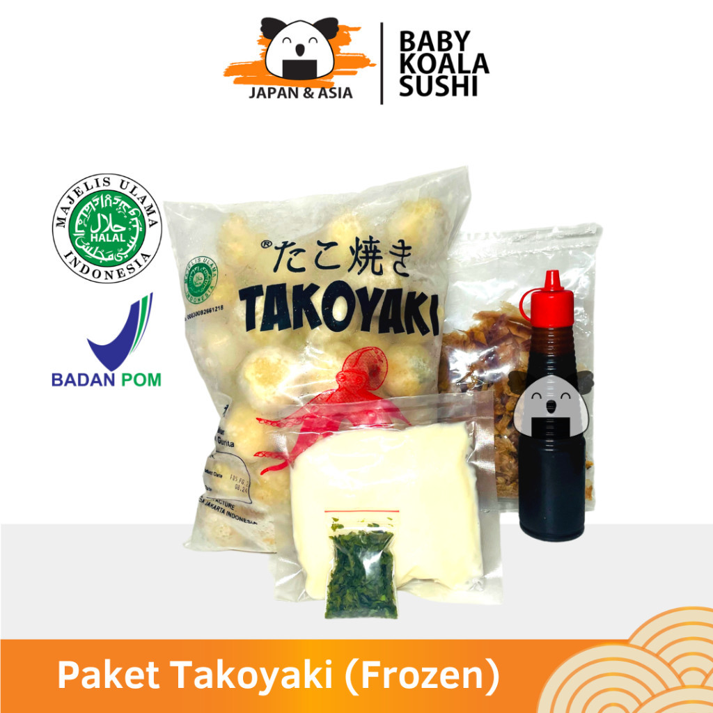 

(Khusus ) Paket Bahan Takoyaki Frozen Lengkap 50 Butir Halal Takoyaki Frozen, Katsuobushi, Saus