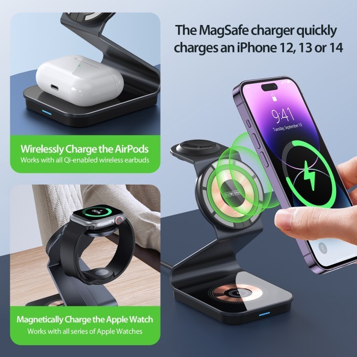 Duzzona Wireless Charger 3 In 1 Magnetic Fast Charger