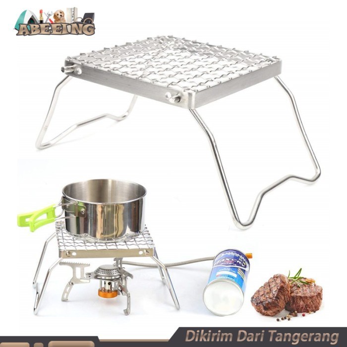 Rak Kompor Camping Stainless Alat Masak Panggangan Camping Outdoor