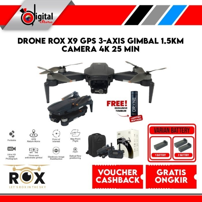 Drone ROX X9 GPS 3-Axis Gimbal 1.5KM Camera 4K 25 Min - Drone Termurah