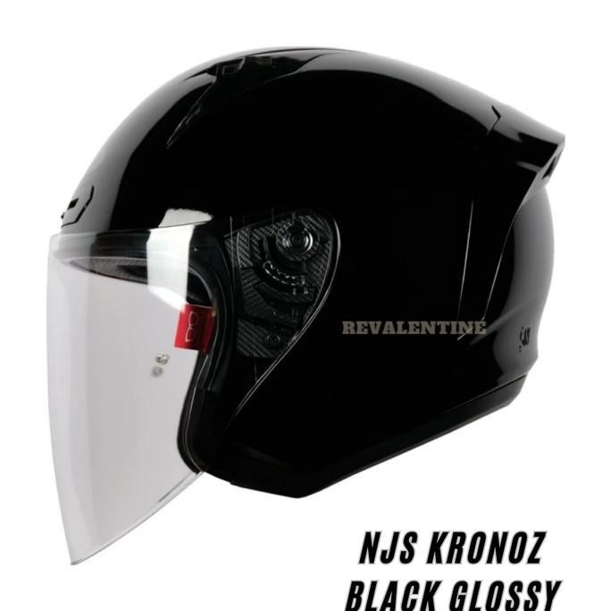 NJS KRONOZ BLACK SOLID | Helm Half Face Kronoz hitam polos glossy doff