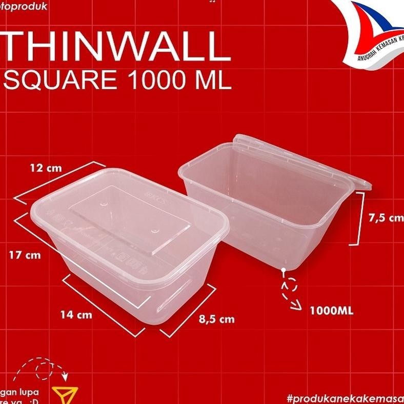 Terlaris Thinwall Kcs Recta 1000 Ml (25 Pcs) / Kotak Makan Nasi Plastik / Tupperware Terlaris