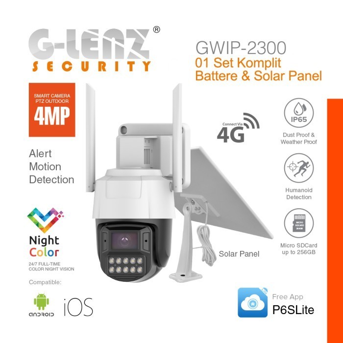 Glenz Cctv Simcard 4G Ptz Outdoor 4Mp Gwip-2300 Battere & Solar Panel