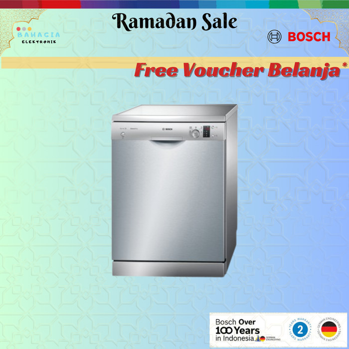 Bosch Sms25Ai00V Free-Standing Dishwasher 60Cm Serie 2 Silver Inox Original Dan Terpercaya