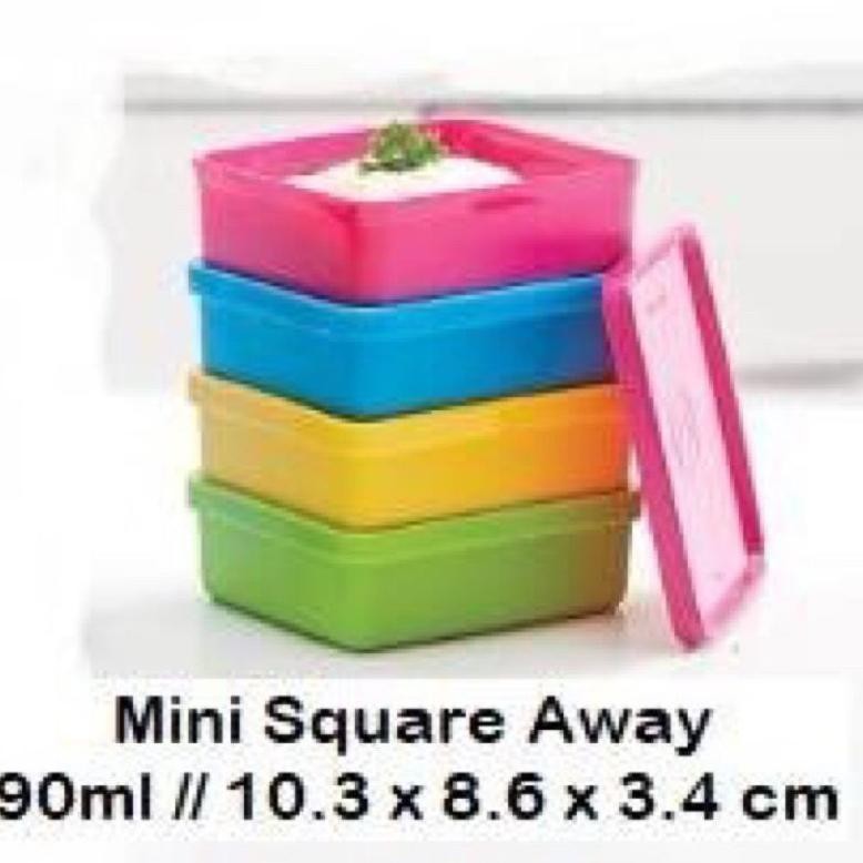 Tarbaru Mini Square Away Tupperware 90 Ml 1 Pcs + Free Sendok Tupperware ( Wadah Obat / Wadah Sambal