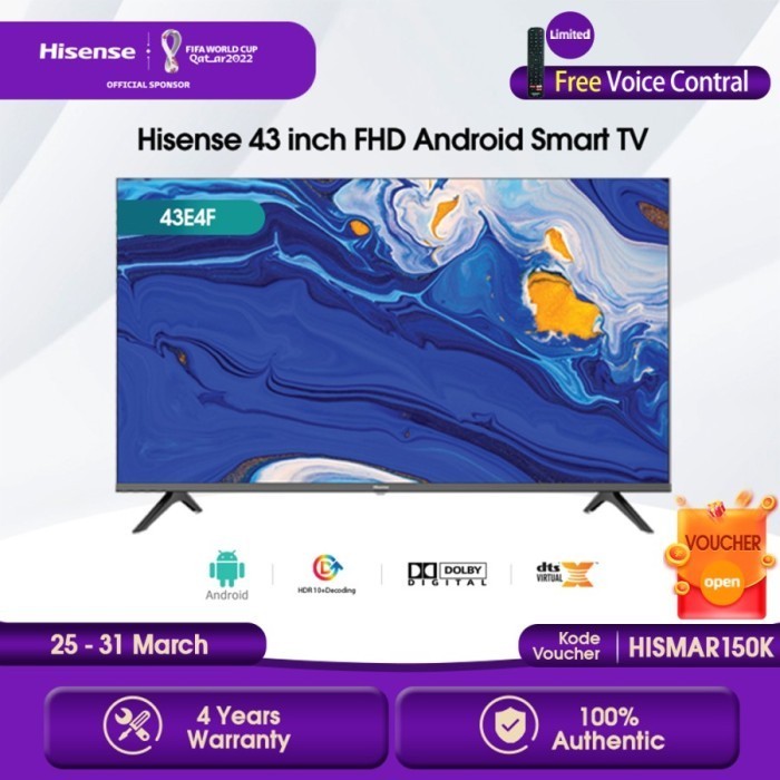 Hisense 43 Inch Fhd Android Smart Tv - Dolby Audio Hdmi 43E4F