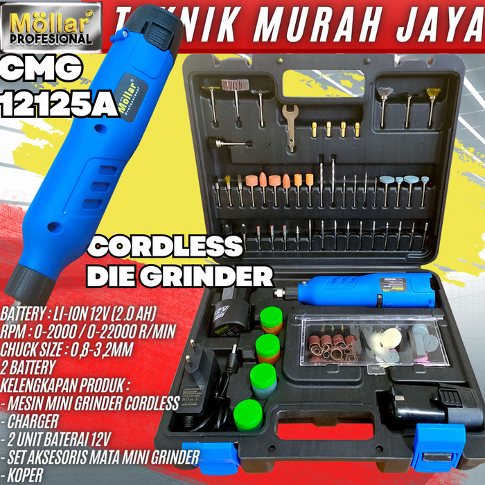 TERBARU - MOLLAR CMG12125A Cordless Mini Grinder Set Baterai 12V Mesin Bor Tuner