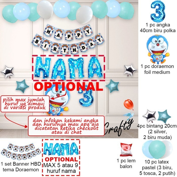 [Paket] Birthday Set Banner Doraemon Curtain Dekorasi Ultah Anak