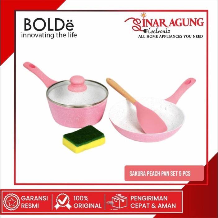 Bolde Sakura Peach Pan Set 5 Pcs Anti Lengket
