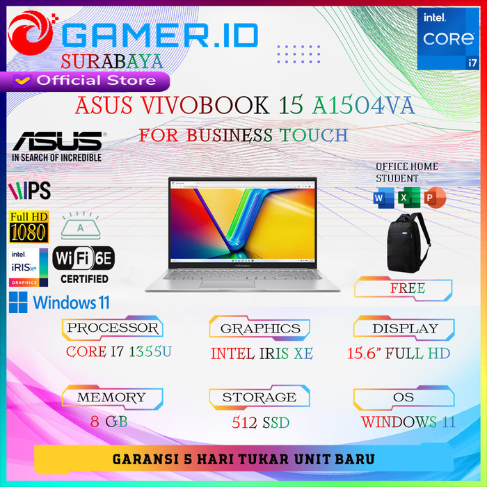 Asus Vivobook 15 Touch A1504Va I7 1355U 8Gb 512Ssd W11+Ohs Fullhd