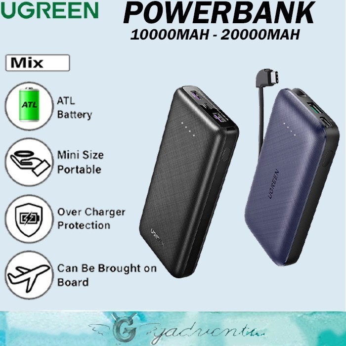 Ugreen Powerbank Mfi Iphone Samsung 10000Mah 20000Mah + Kabel Usb C Termurah Terlaris Promo
