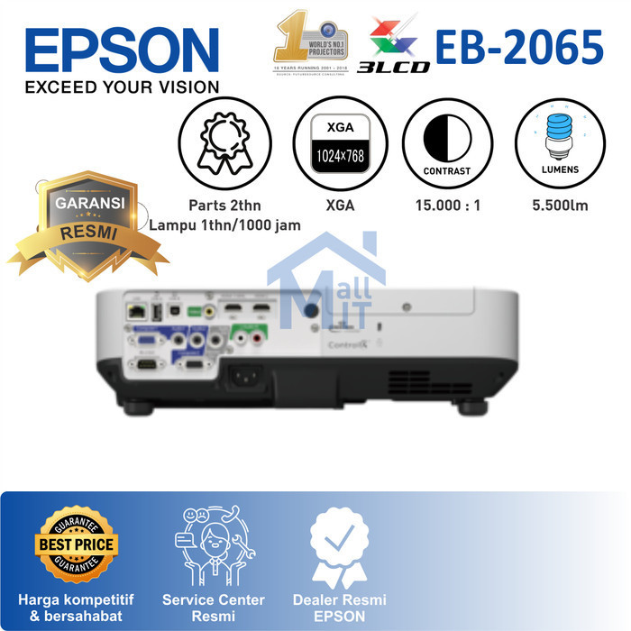 Proyektor Epson Eb-2065 Eb2065 2065 3Lcd Xga 5500 Lumens Resmi