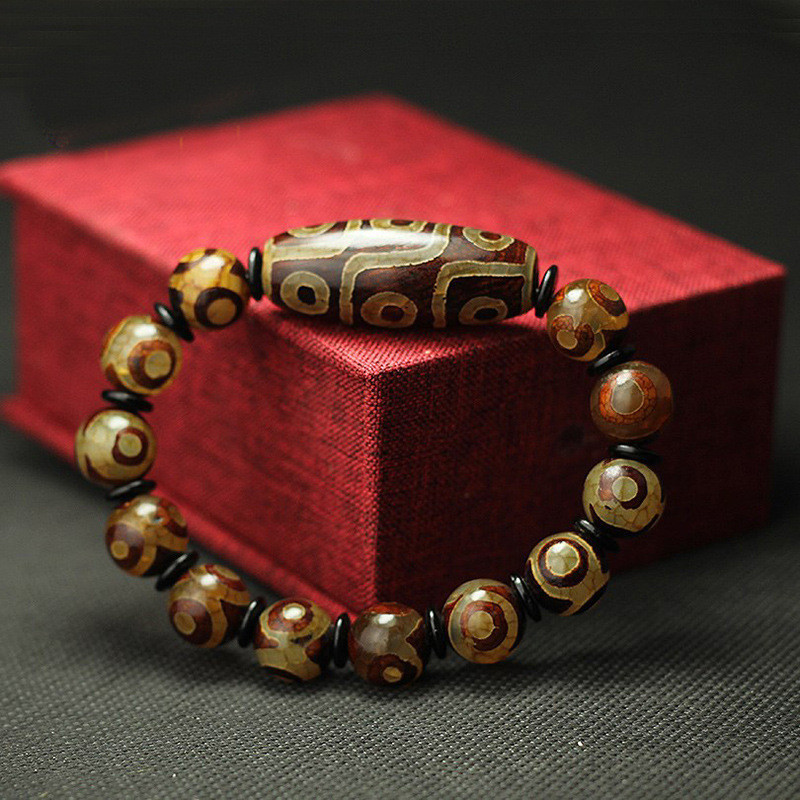 Natural Agate Tibet Beads Fidelity Agate Three Eyes Dzi Bead Tibet Beads Bracelet Men and Women Coup