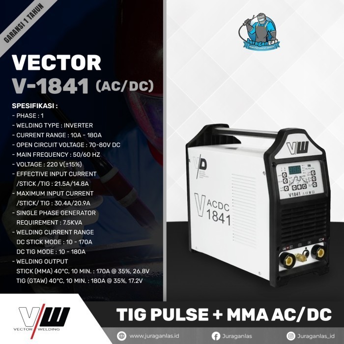 Vector V-1841 Mesin Las Argon Tig Ac / Dc Pulse 180A Termurah Terlaris Promo