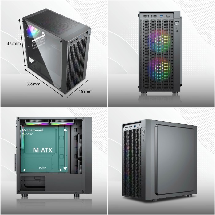 Gaming Case Infinity Strike + 3 Fan Rgb Casing Pc Matx Compact