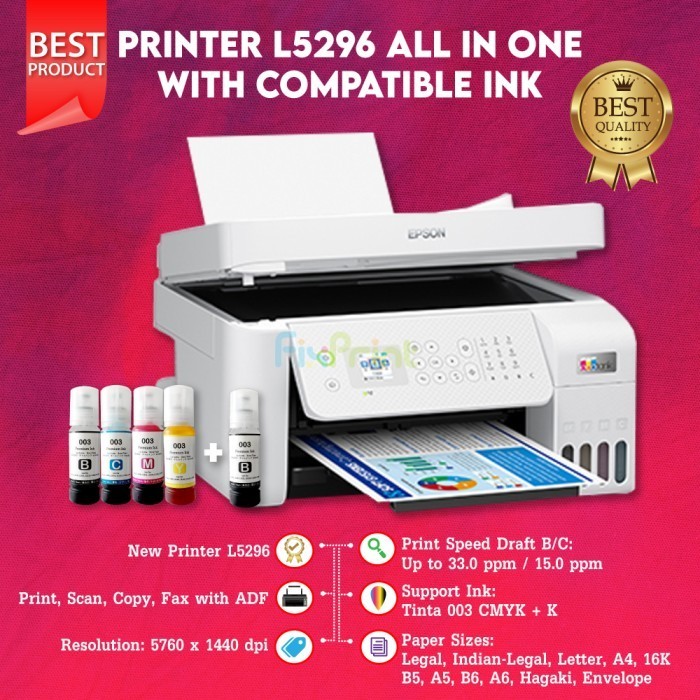 Epson L5296 L5290 Pengganti L5190 Print A4 Scan Copy F4 Wifi Adf Fax