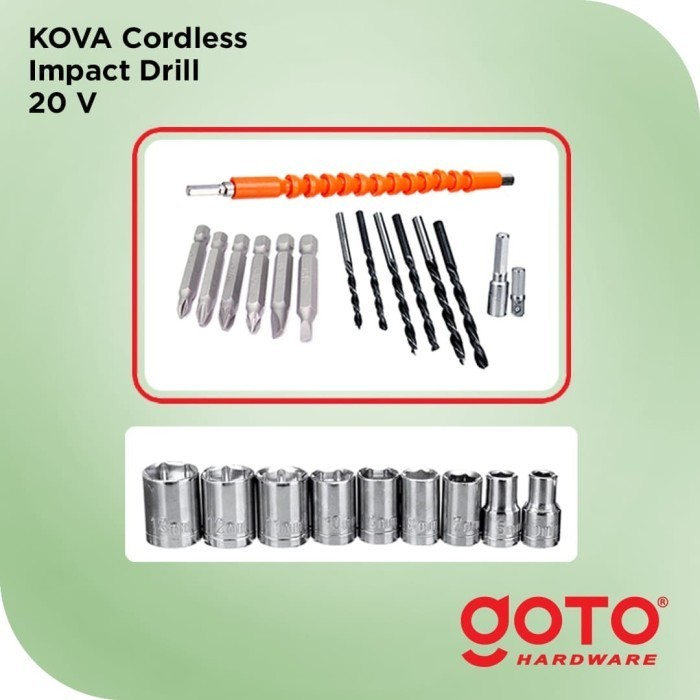 Kova Cordless Impact Drill 20 V Bor Baterai Tembok