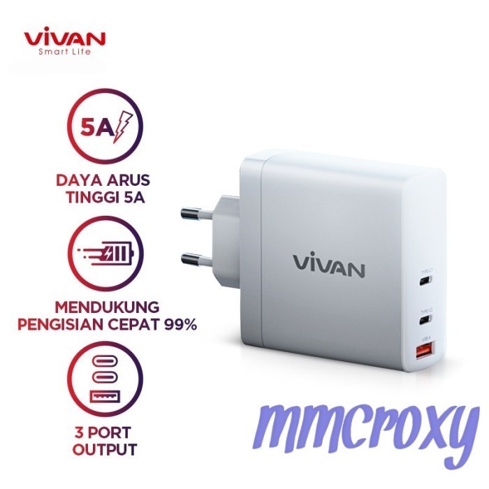 Vivan Gan04 Adapter Charger 5A Quick Charging 3 Port 140W Pd
