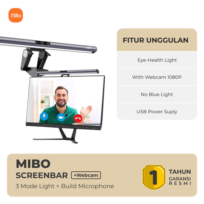 Mibo Screenbar Webcam Usb Monitor Light Hd With Microphone Original Termurah Terlaris Promo