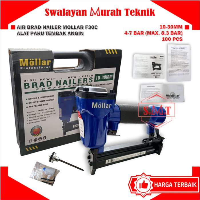 

Air Brad Nailer Mollar F30C Alat Paku Tembak Angin 10-30mm