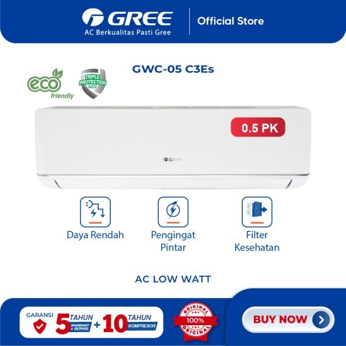 Gree Ac Deluxe Low Watt 0.5Pk - Gwc-05C3E(S) - Putih