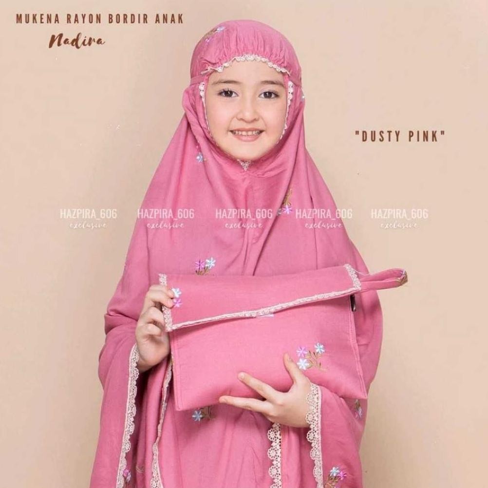 Terbaru 3.3 | Ready Stok | Mukena Nadira Anak Umur 3-15 Tahun Katun Rayon Bordir Nadira Mukena Mewah