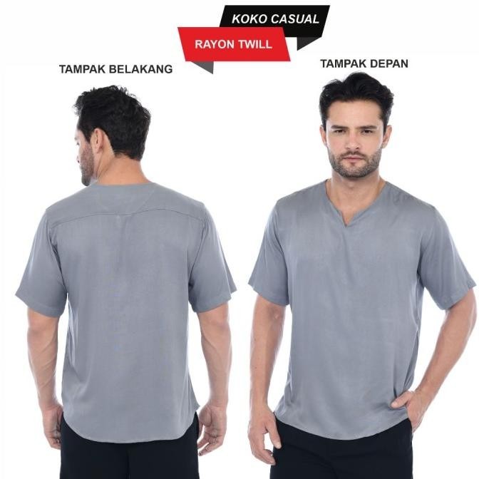 Baju Koko Pria Dewasa Polos Kerah V Neck Lengan Pendek Bahan Rayon