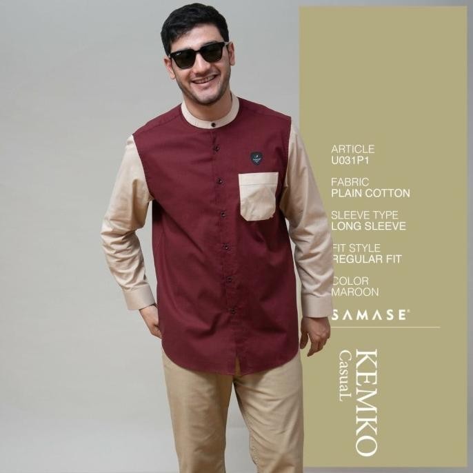 Samase Kemko Casual Baju Kemeja Koko Muslim Pria Lengan Panajang U031