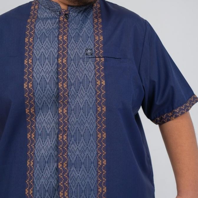 Kemeja Koko Jumbo Big Size Pria Laki Cowok Navy Songket Salur Bah597